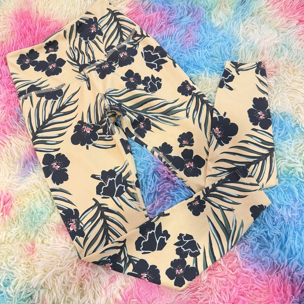 Beyond Yoga Leggings Women S Yellow Tropical Floral Palm High Waisted